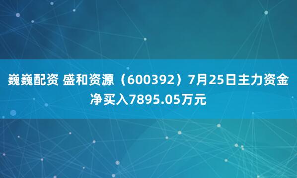 巍巍配资 盛和资源（600392）7月25日主力资金净买入7895.05万元